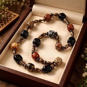 Agate Stone with Brass Spacer Necklace‎ - New